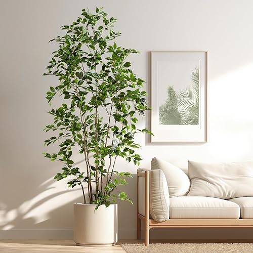 Miniatura 17 de Árboles de Ficus artificiales de 8 pies para interiores, árboles de imitación para interiores, plantas de piso falsas para interiores, árbol Hoja