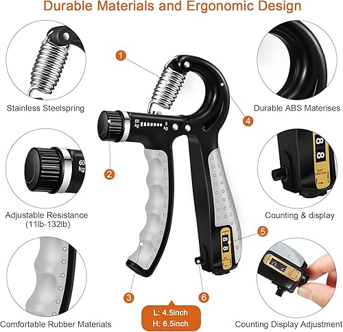 Miniatura 4 de Entrenador de fuerza de agarre, fortalecedor de agarre de mano, fortalecedor de antebrazo, ejercitador de mano y fortalecedor de dedos