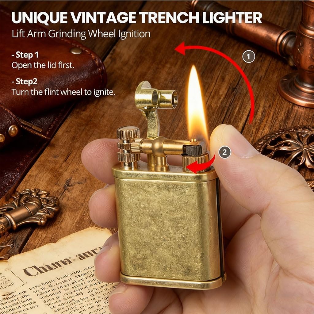 Vintage Kerosene Trench Lighter,Unique Permanent Match Infinity Lighters, Refillable, Reusable Waterproof Gift for Men(Silver)