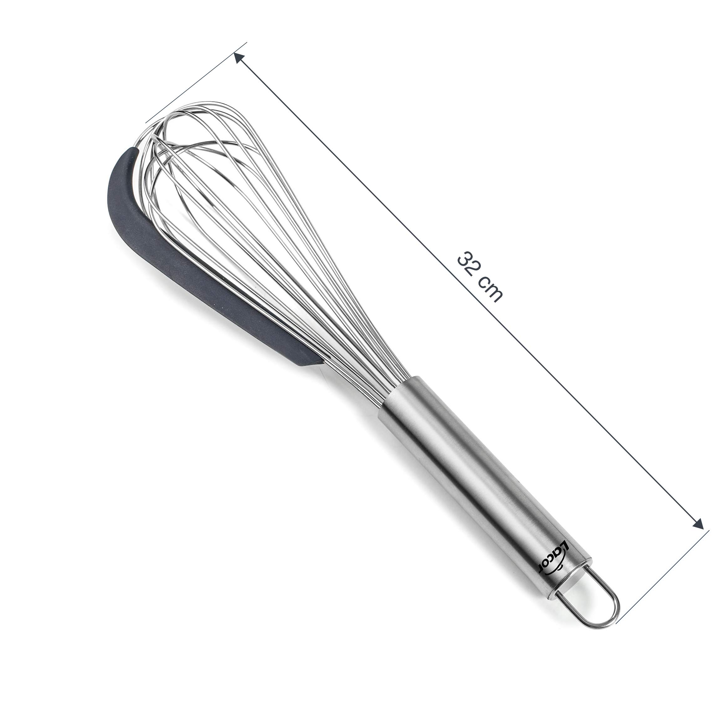 LACOR 61627 Trzepaczka Ręczna - Skrobak silikonowy - Ubij i zbierz miksturę - Inox - Ergonomiczny uchwyt - Certyfikat LFGB - Bez BPA - Nadaje się do zmywarki, Stal nierdzewna