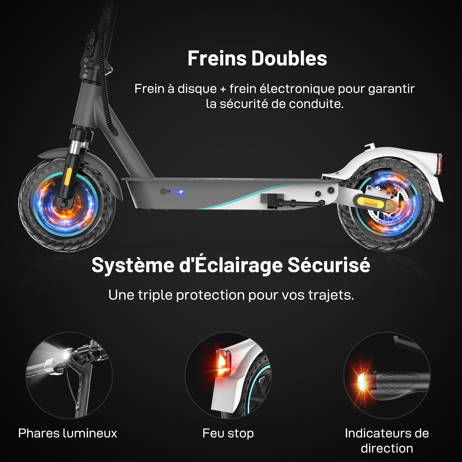 RCB Trottinette Électrique Adulte, Jusqu'à 25 km/h, Pneus Solides 8.5''-10'',300W-400W, 7.8-10.4Ah,Autonomie 23-35KM, Clignotants, Contrôle APP, Charge Max 120/150kg, Pliable Scooter,Double Frein