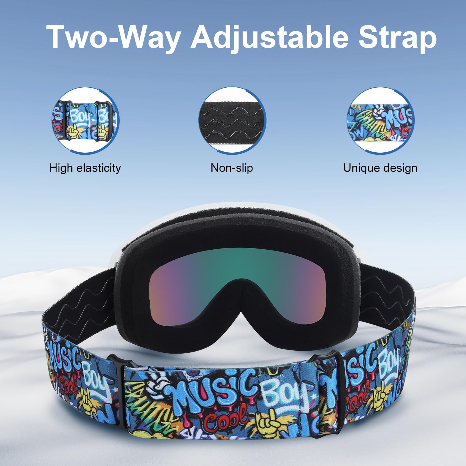 YooxArmor Gogle narciarskie dla dzieci, przeciwmgielne, snowboardowe z podwójnymi soczewkami, dla dzieci w wieku 6-14 lat, 100% ochrona UV 400, dla chłopców, dziewcząt, OTG, kompatybilne z kaskiem