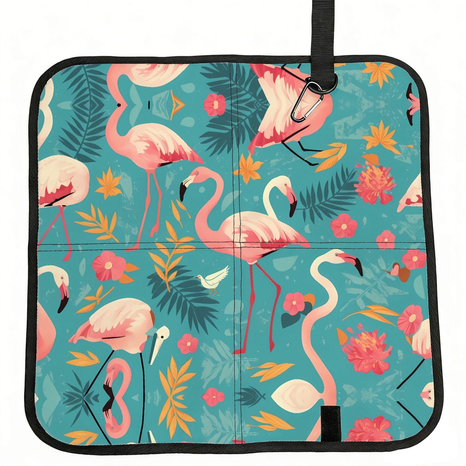 MROWYC Flamingos Printed Foldable Seat Cushion - Portable with Carabiner, for Stadium, Camping, Hiking