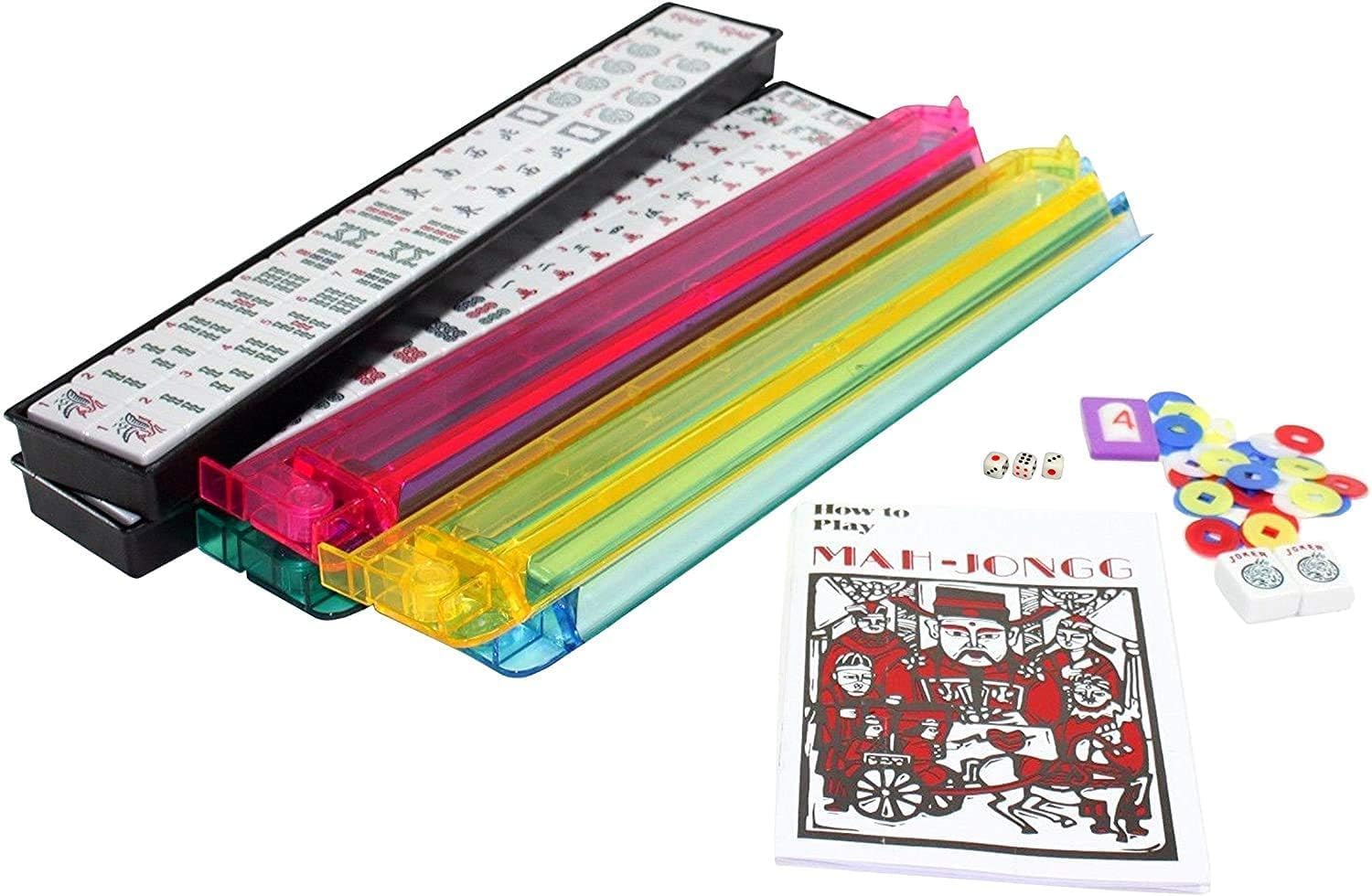 USA MJ TABLE .COM Complete American Mahjong Game Set, 166 Tiles, 4 All in One Pusher Racks, Chips, Wind Indicator (Red Soft Bag) image 2