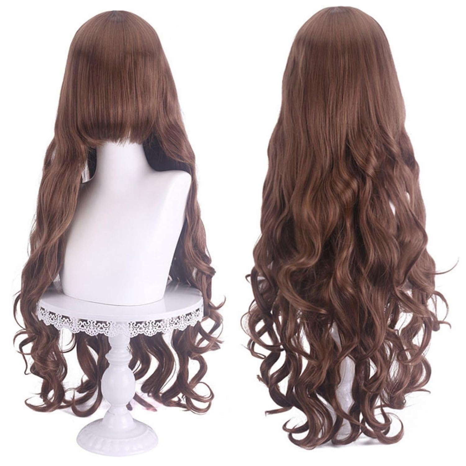 MOJUN 31.5" 80cm Long Wavy Lavender Wigs With Bangs for Women Natural Curly Wigs Heat Resistant Synthetic Fiber Purple Hair Wig for Halloween Cosplay Daily Party Wig, JF80-27