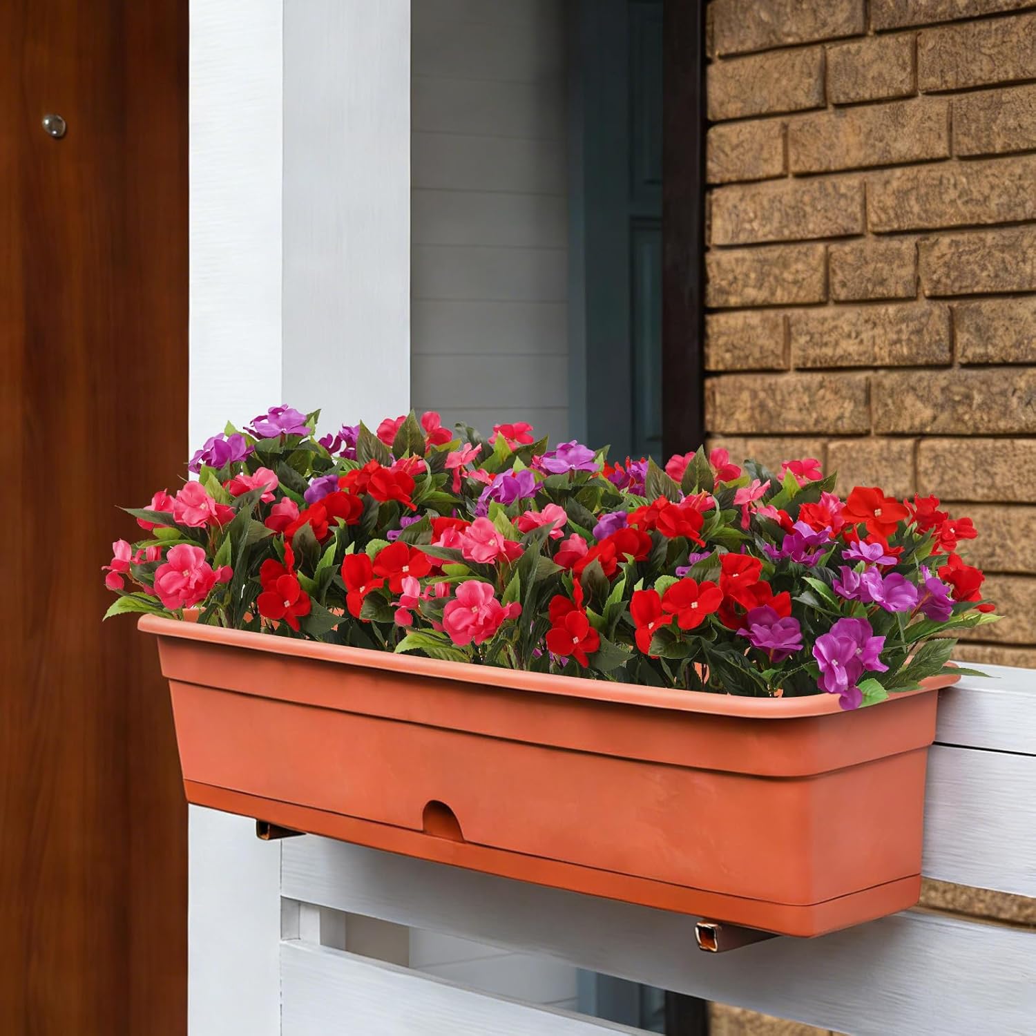 Impatiens Artificial Flowers for Outdoors,6 Bundles Mixed Color Silk Fake Flowers, UV Resistant Realistic Faux Plants Windows Box Front Door Garden Porch Planter Patio Balcony Yard Indoor Home Decor
