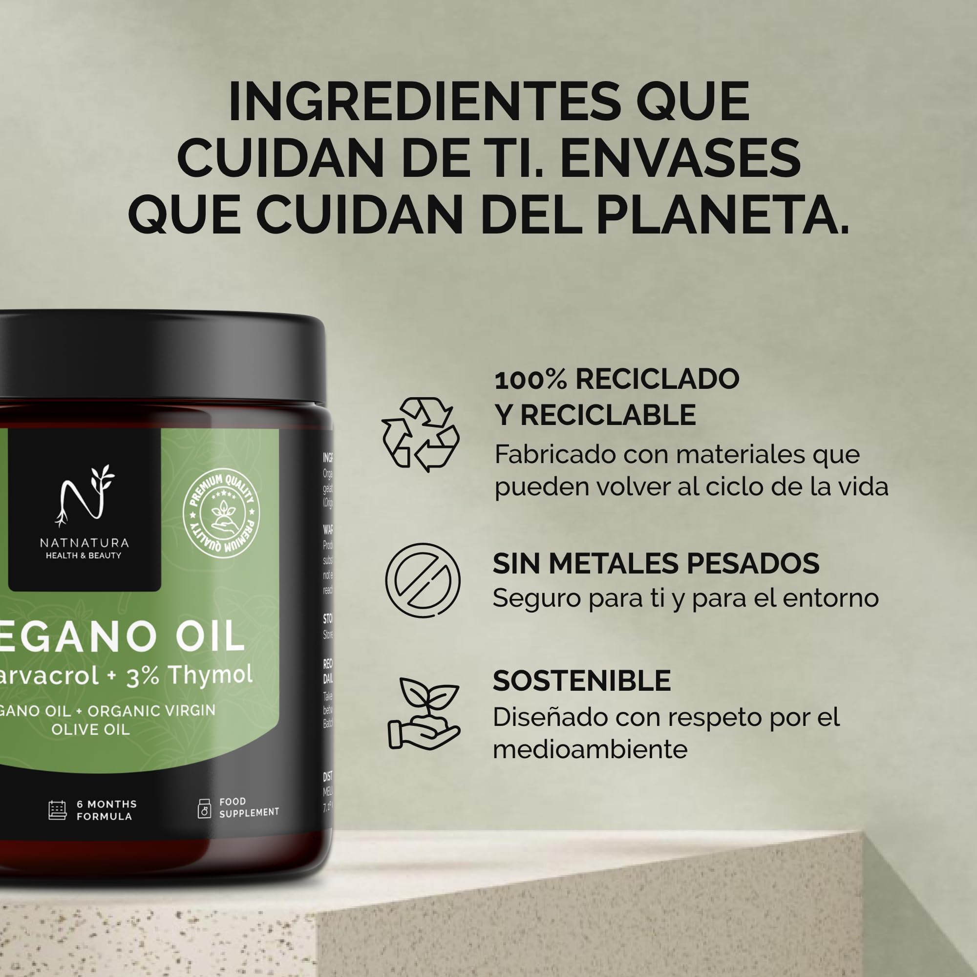 Aceite de Orégano 80% + 3% Timol | Con Aceite de Oliva Virgen Ecológico | Bienestar y Defensa Natural | 200 cápsulas | 6 Meses Fórmula | NATNATURA
