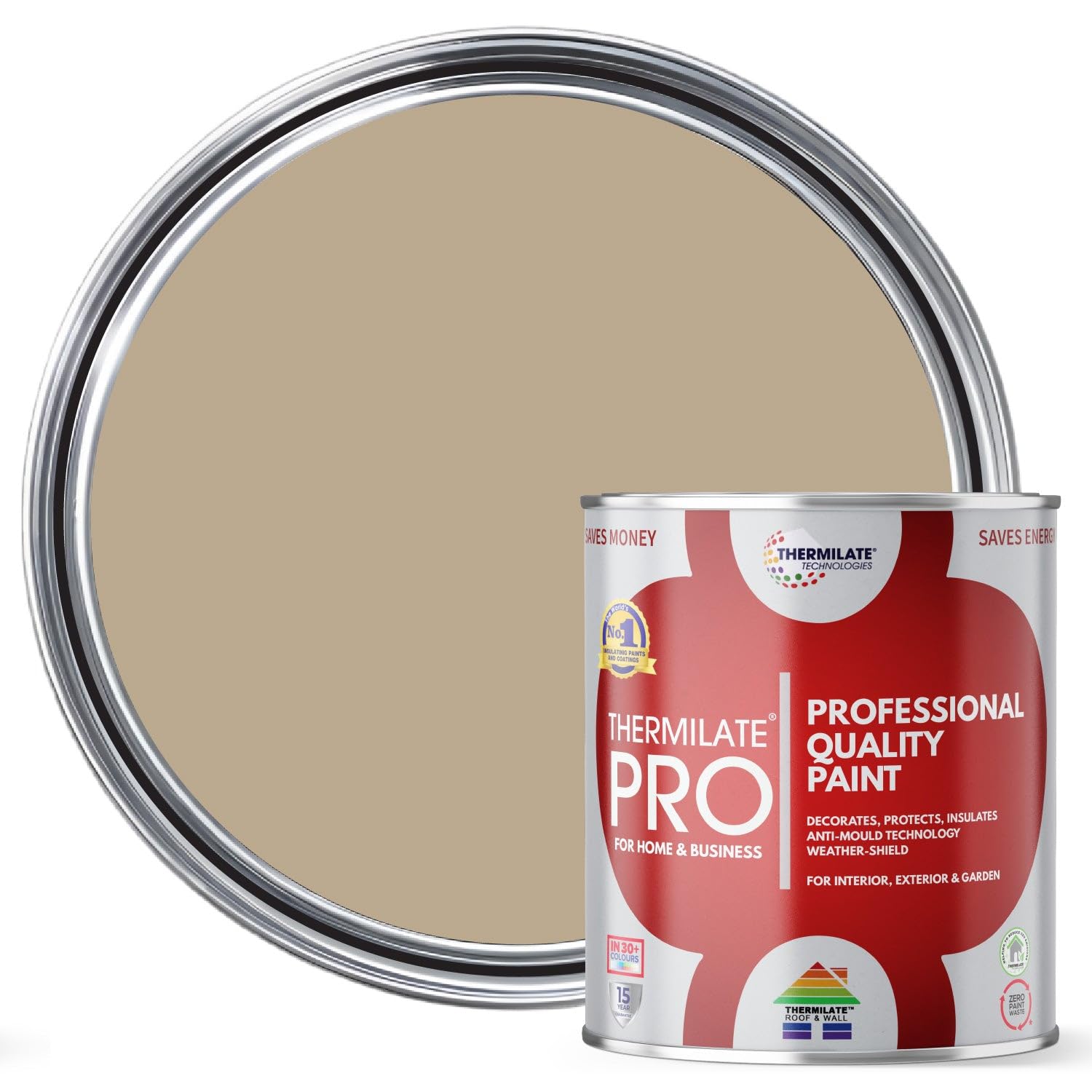Thermilate PRO FLEX Interior & Exterior Paint - Professional Multi-Surface Paint & Primer for All Walls, Wood, Furniture, Kitchen Cupboards & Garden | All-in-One - Beige - 2.5L - Matt โ image 1