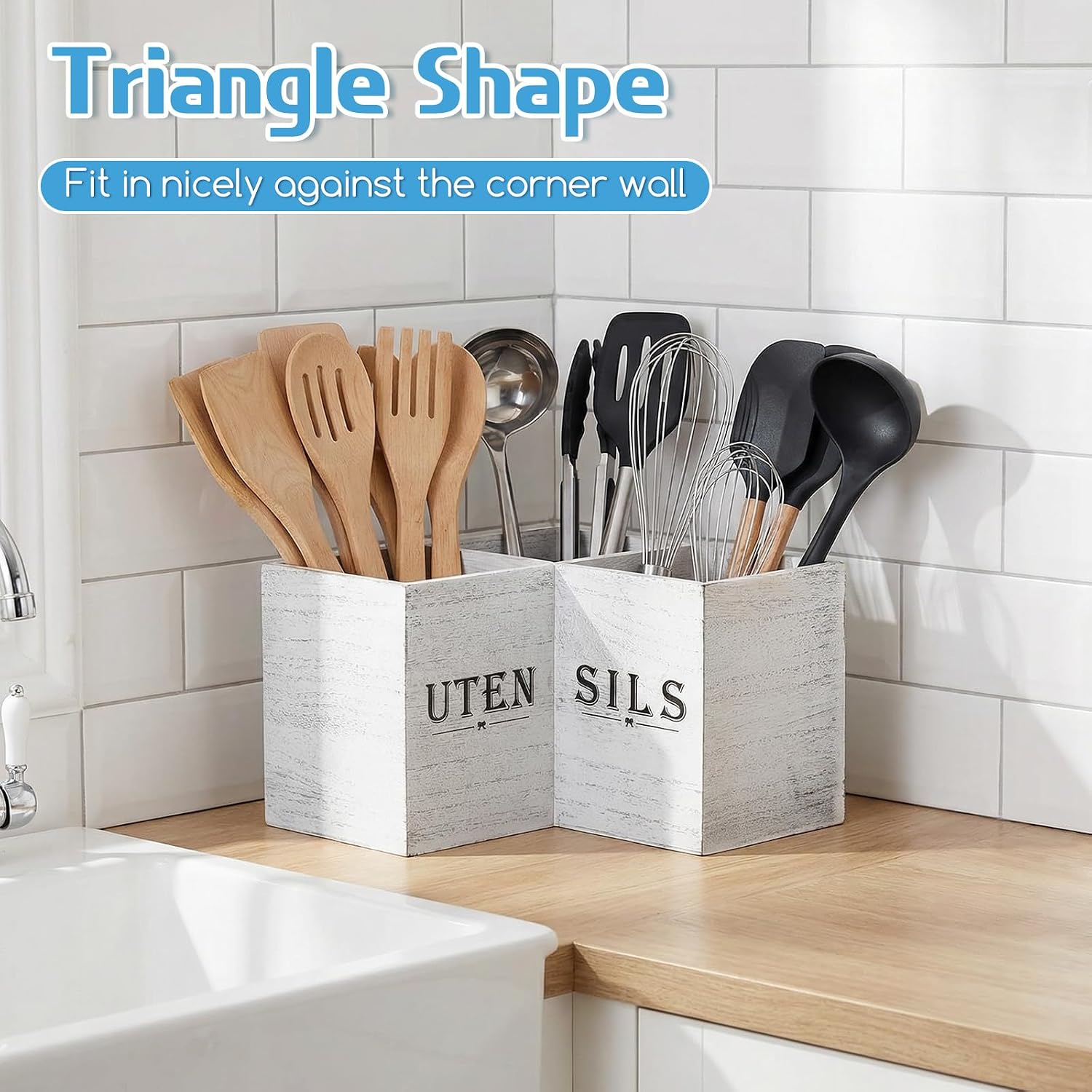 2 Pack Extra Large Kitchen Utensils Holder with 3 Compartments