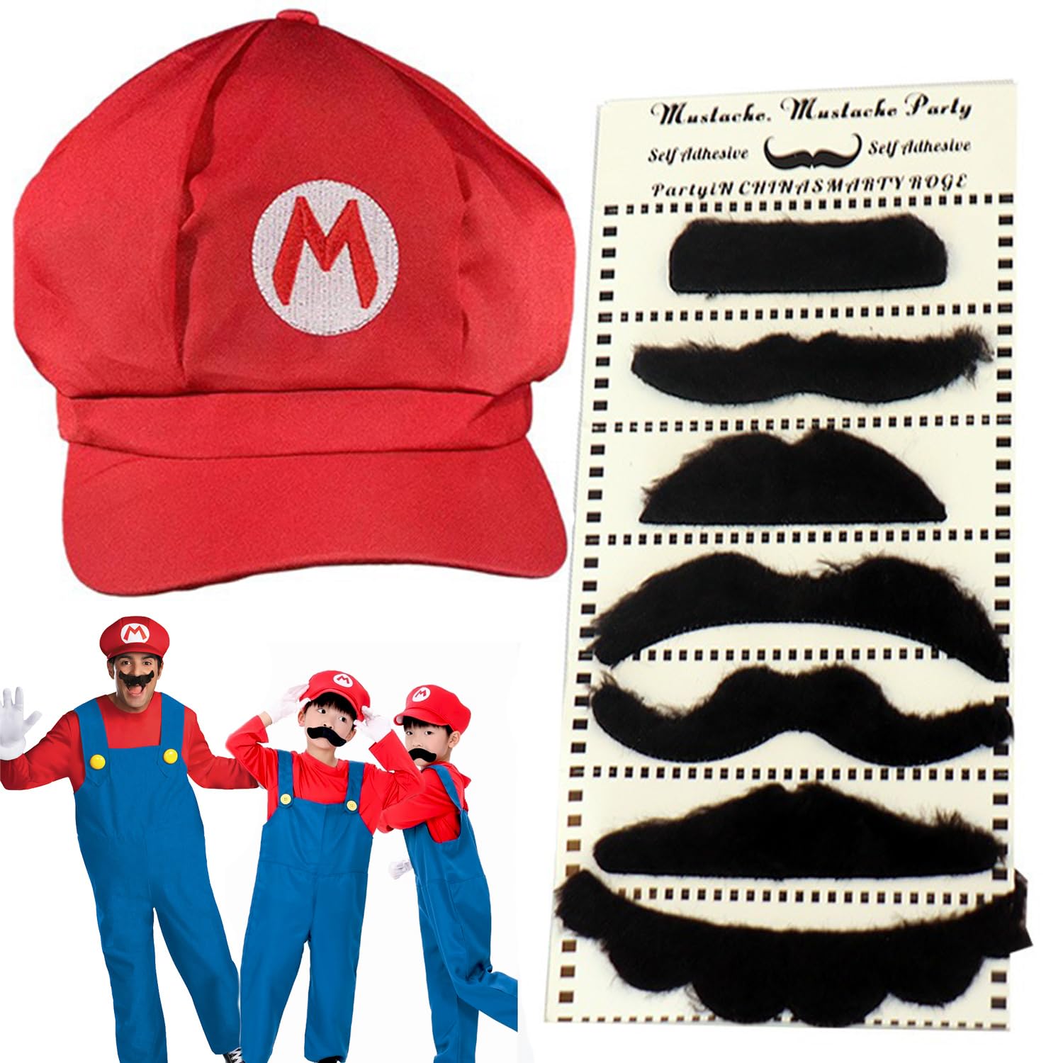 YOOYEH Costume, Red Hat White Gloves Mustache Buttons Carnival Costume Adult Fancy Dress Costumes Outfits (2Red)