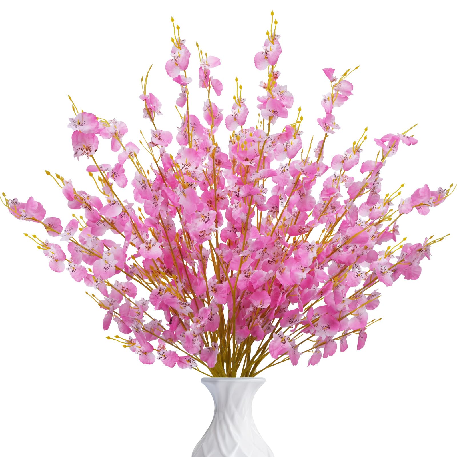 Zythrem 12Pcs Artificial Dancing Orchids Pink Artificial Flowers 95cm Faux Cherry Blossom Flowers Silk Spring Flower Long Stem Fake Gypsophila Bouquet for Home Table Wedding Decor Grave Flower