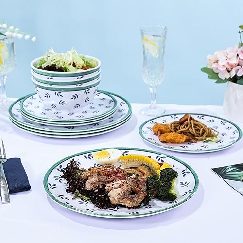 Miniatura 5 de Juego de vajilla de melamina, juego de platos de melamina de 12 piezas para 4, platos y cuencos resistentes a la rotura para interiores y