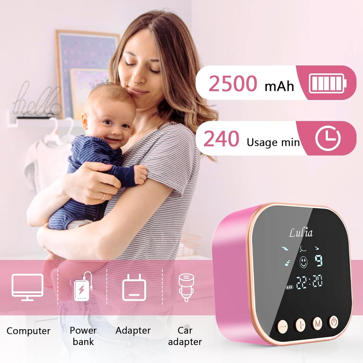 Lulia Tiralatte elettrico più privato, 4 modalità e 9 livelli, forte aspirazione, ultra sottile e silenzioso, senza BPA