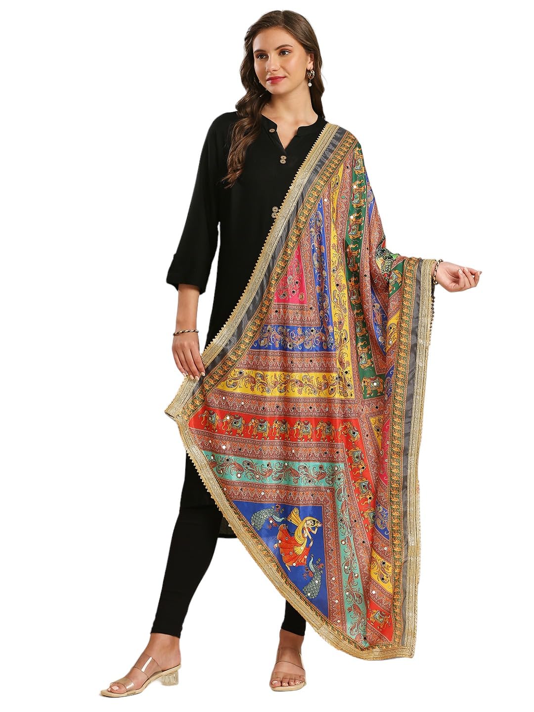 dupatta bazaar Women's Multicolour Mirror Work Digitally Printed Dupatta-picture-29
