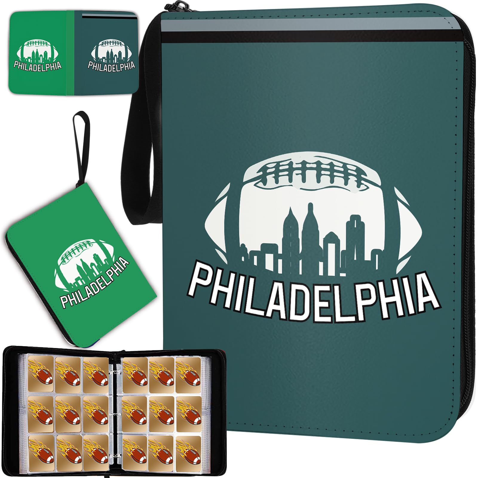 KivolFun Philadelphia Football Card Binder with Sleeves, 900 Pocket, 3 Ring, Waterproof, Dustproof, Durable