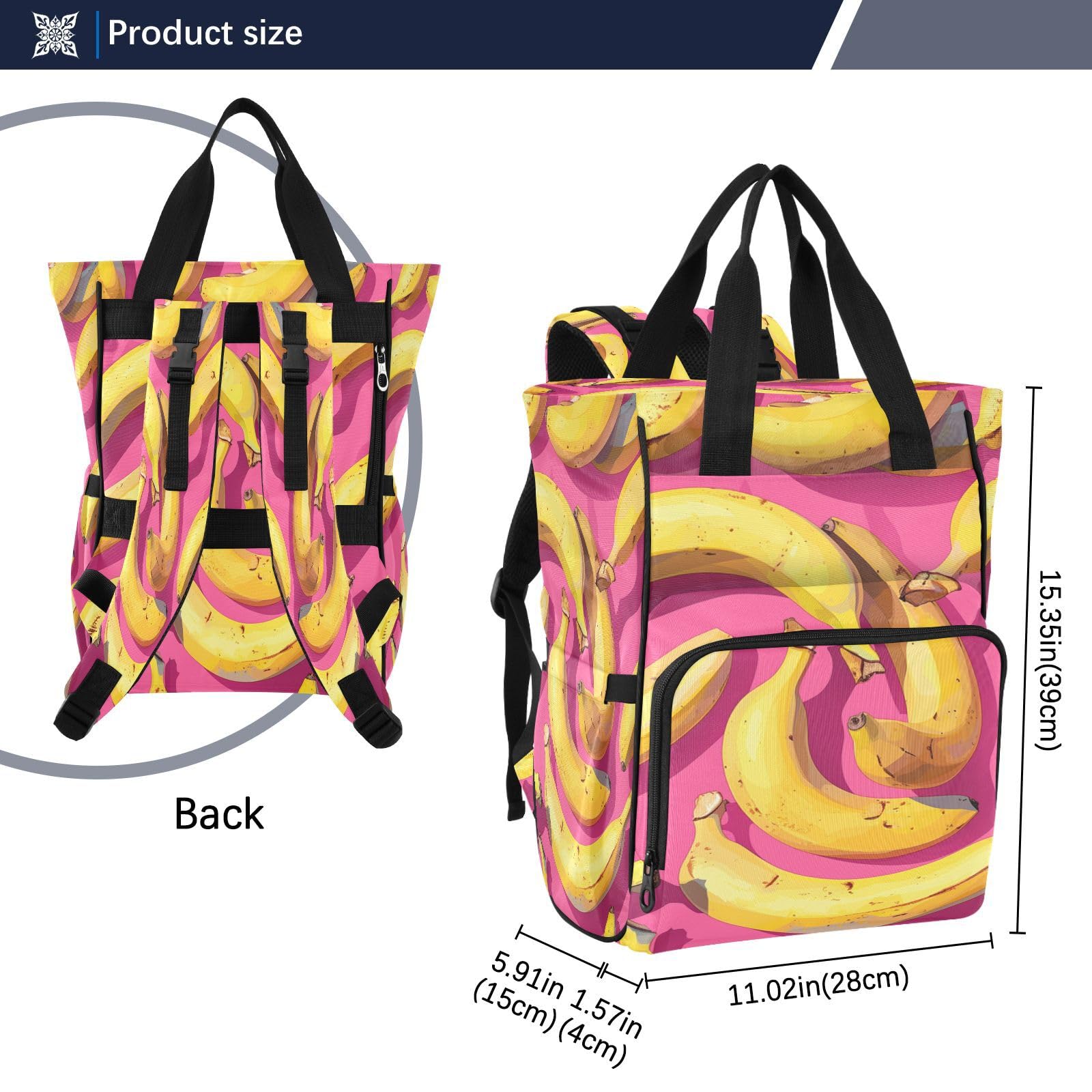PláTanos Lindos De La Fruta Bolsa de Pañales Mochila de Viaje Gran Capacidad Bolsas para Mamá Papá Mujeres Niñas