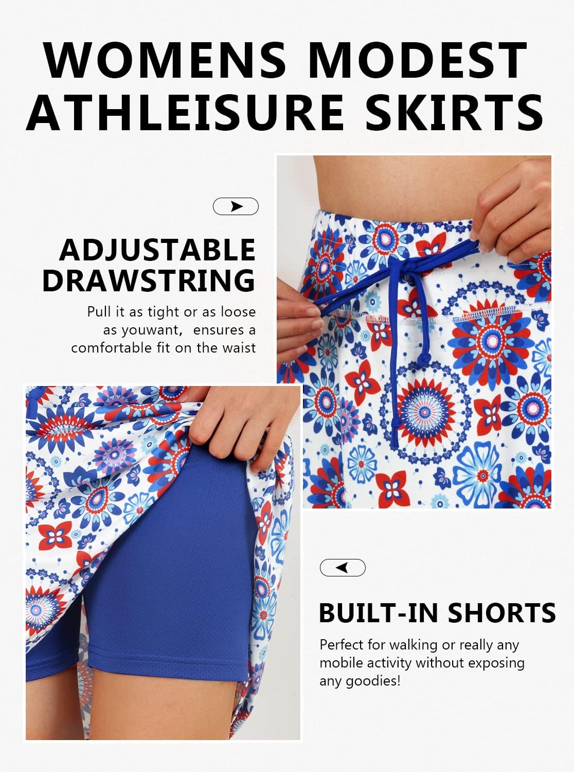 Fulbelle Tennis Skirts for Women with 3 Pockets Drawstring Waist Athletic Running Golf Skorts - Image 3