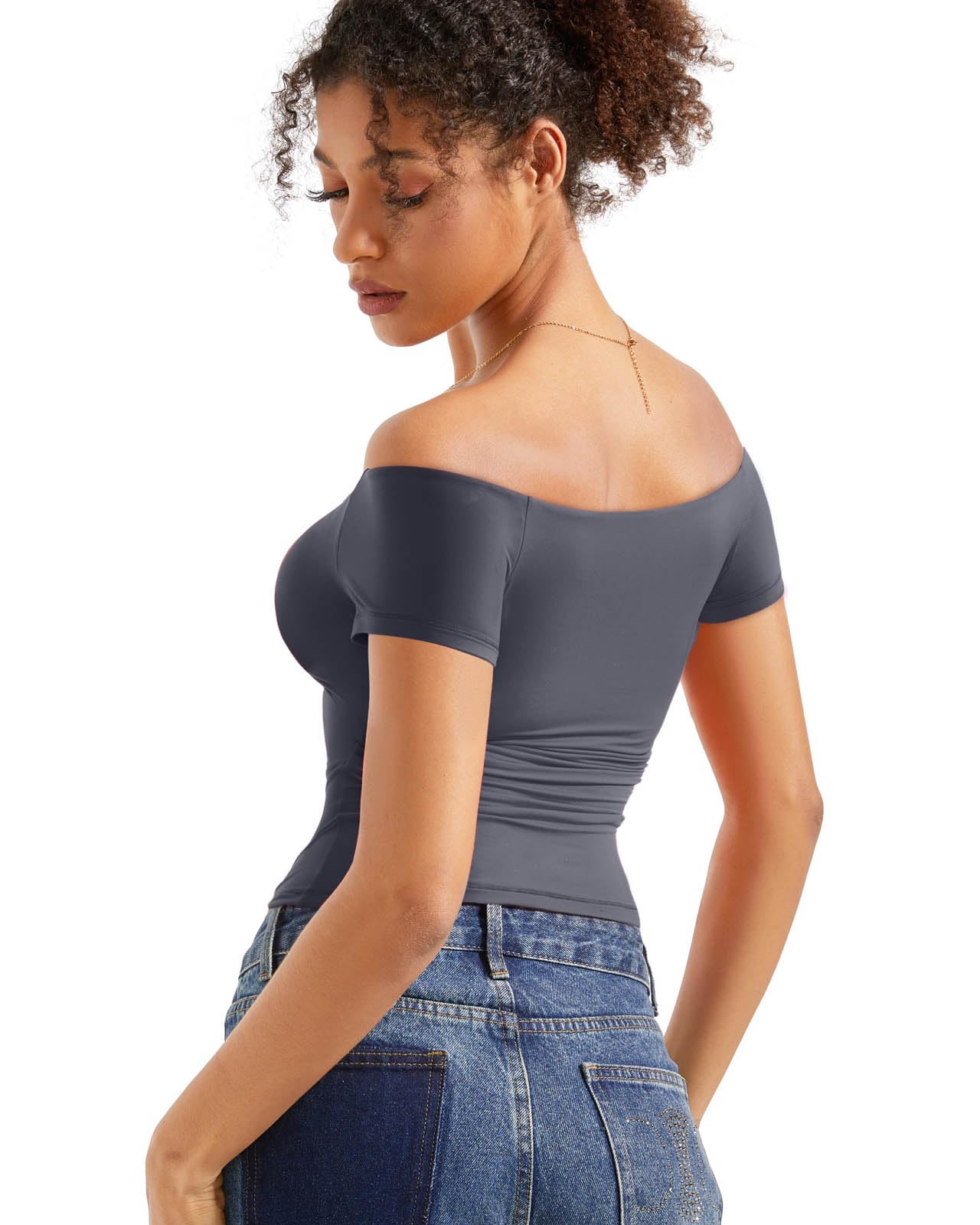 SUUKSESS Women Double Lined Off The Shoulder Tops Fitted Going Out Basic Shirts