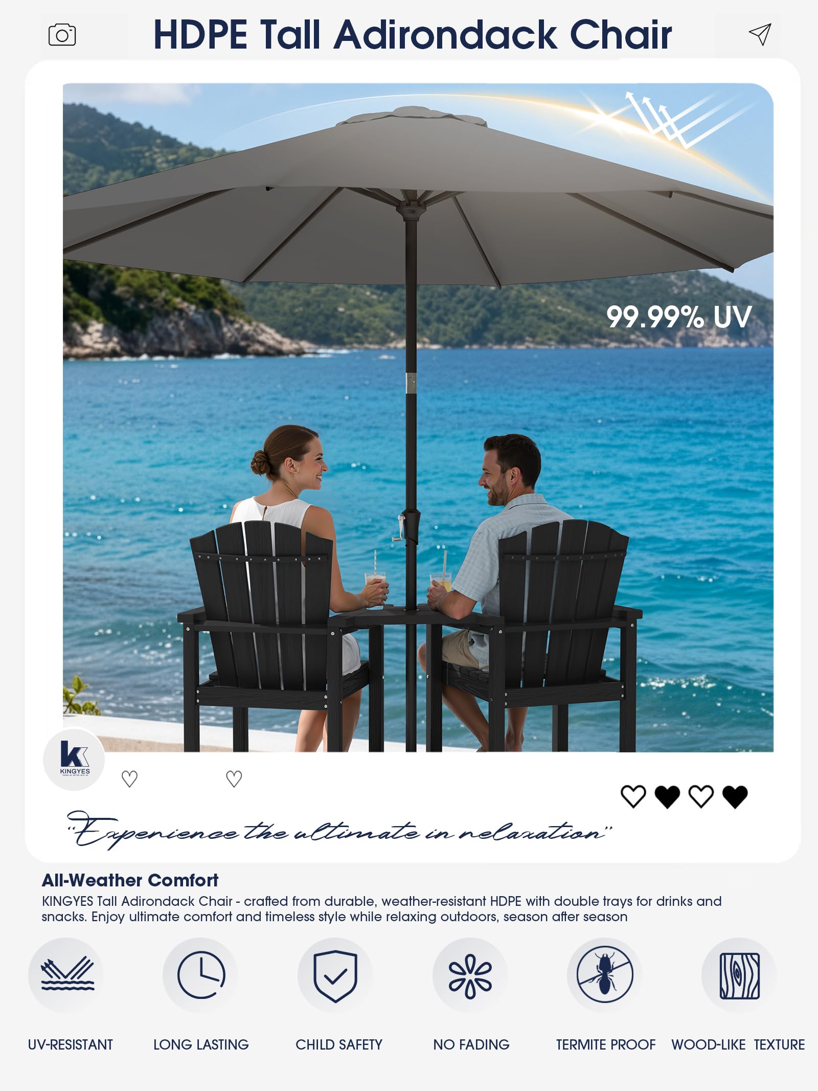 chair king patio umbrellas KINGYES Tall Adirondack Set of 4 with 9FT Umbrella, Black Gifts for Dad Resin Wicker Dining Table Color:basin green w/fitz trout Its broad canopy provides
