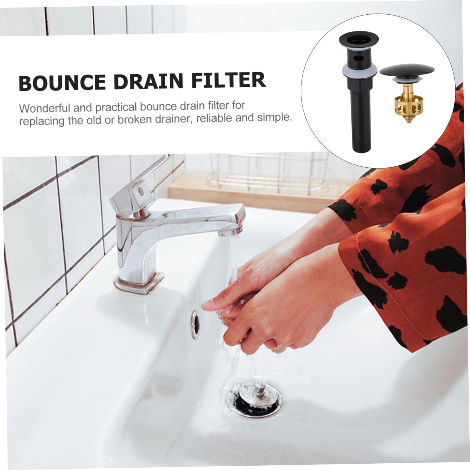 Tapón de Fregadero de Rebote de Acero Inoxidable y Cobre Negro | 1 Pieza, Recoge Residuos y Filtra Restos, Instalación Sencilla, para Lavabo de Baño Rebose