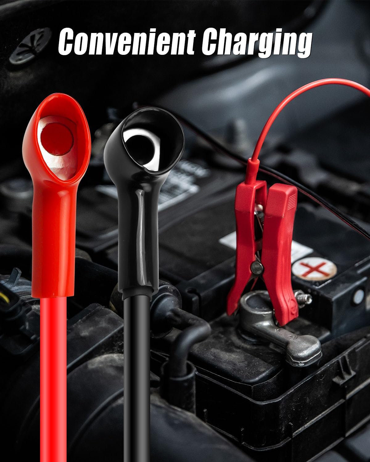 Remote Battery Terminals with Heavy Duty Steel Mounting Bracket and 1.2m Connection Wire, Jumper Battery Post Terminals for Car UTV ATV RV Trucks Tractor Boat Mower, with Dust Cap