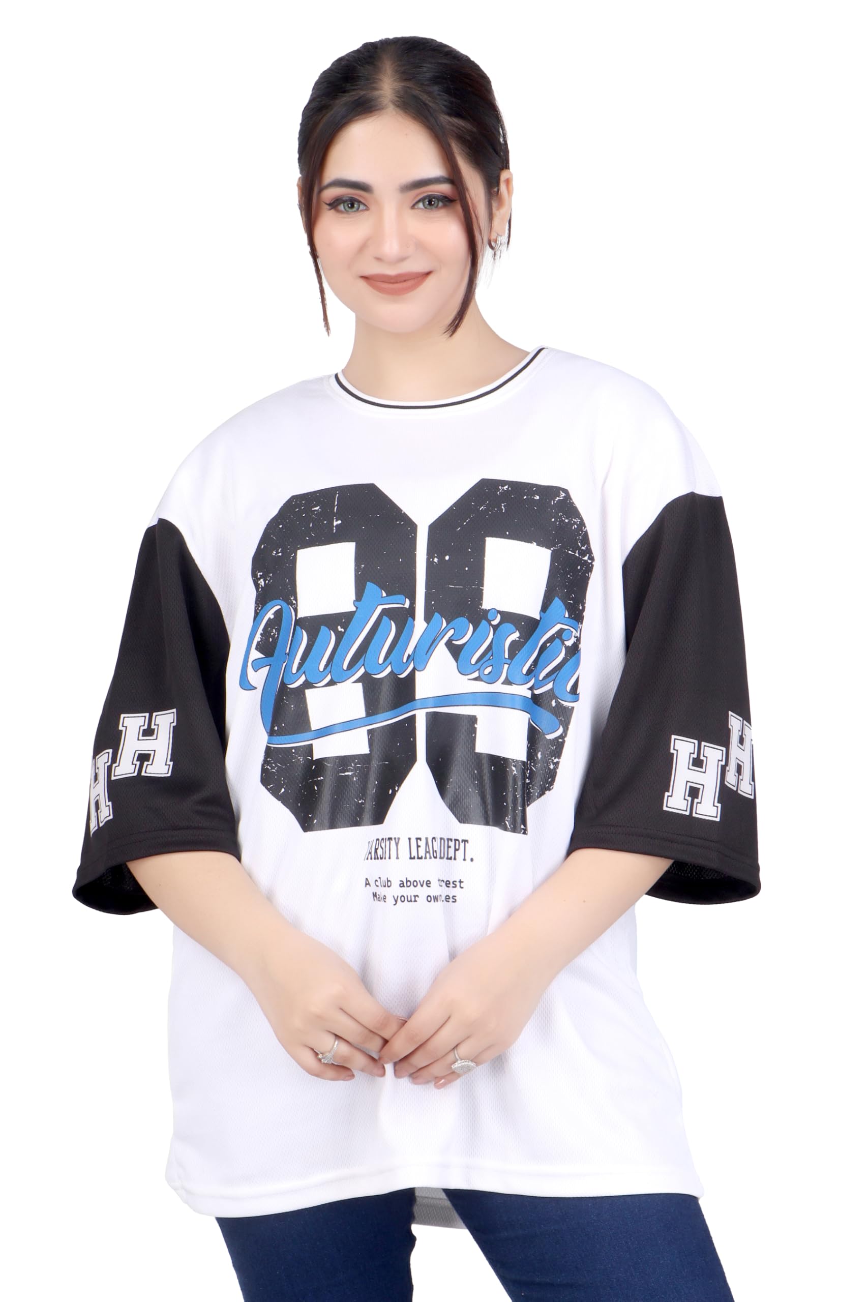 amazon brand - inkast Women Oversized T-Shirt | Sportwear | Contrast Sleeves | Drop Shoulder Baggy Fit | Graphic Print | Activewear for Gym,Training & Street Style-picture-48