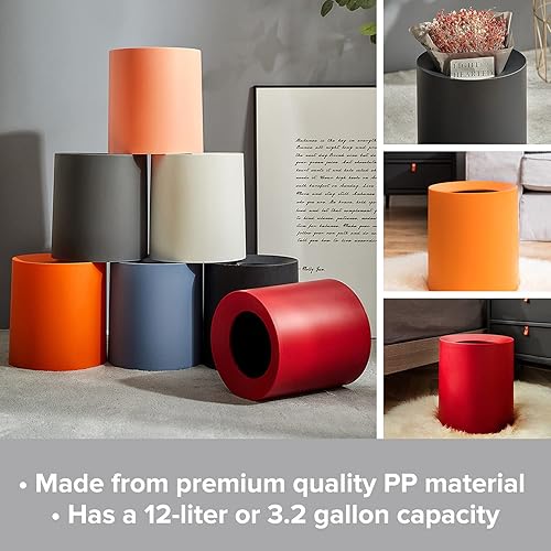 Miniatura 7 de Cesta de basura redonda moderna, cubo de basura abierto de 2.1 galones8 litros, cubo de basura blanco con cubo de plástico extraíble, mantiene la