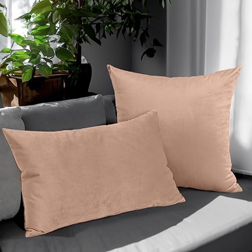 Miniatura 3 de FULDGAENR Juego de 2 fundas de almohada de terciopelo de 12 x 20 pulgadas para sofá, fundas de almohada decorativas beige acogedoras para lumbar de