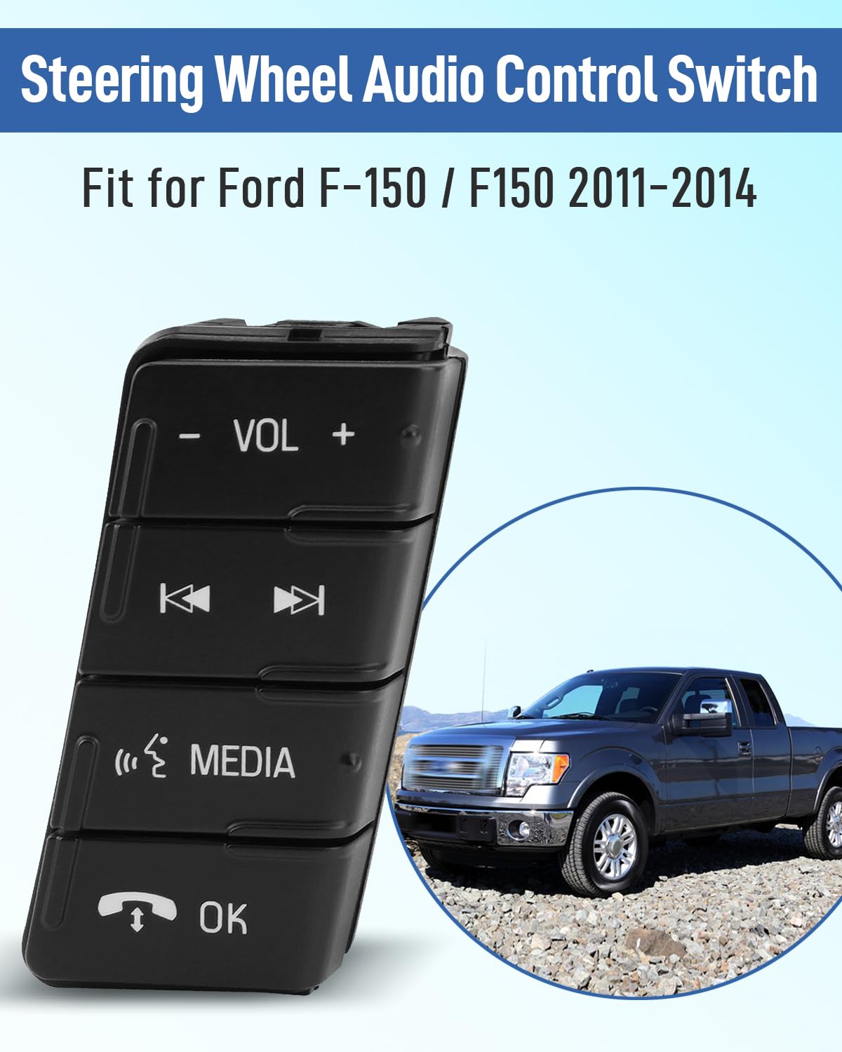 Interruptor De Control De Volumen En El Volante Para Ford F150, F250, F350 2015-2018 - Lado Derecho, Color Negro