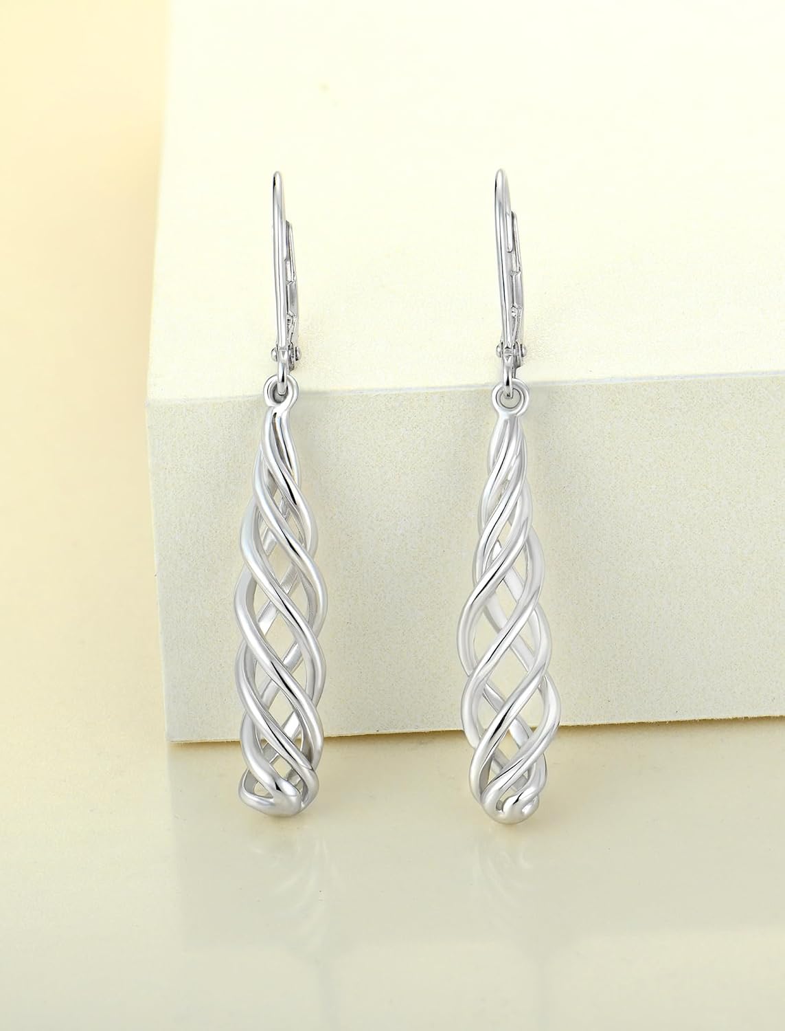 YL 925 Sterling Silver Teardrop Dangle Drop Earrings Cubic Zirconia Interlocked Jewelry for Women