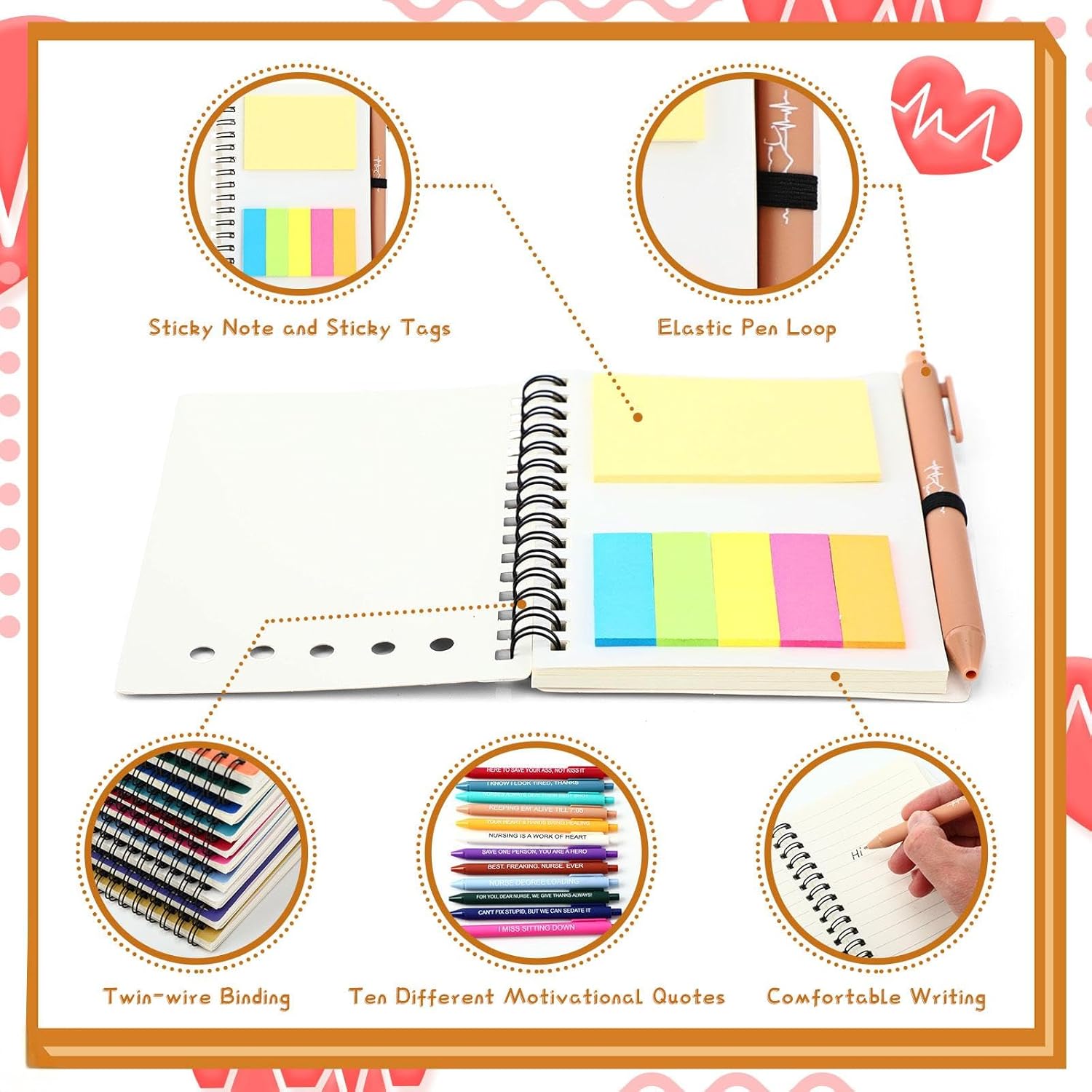 Fullhawl Nurse Appreciation Gift Bulk Thank You Gift for Medical Nursing Assistant Spiral Notebook with Sticky Note Inspirational Ballpoint Pen for RN Student Staff Doctor Grad(36 Sets,Multicolor)