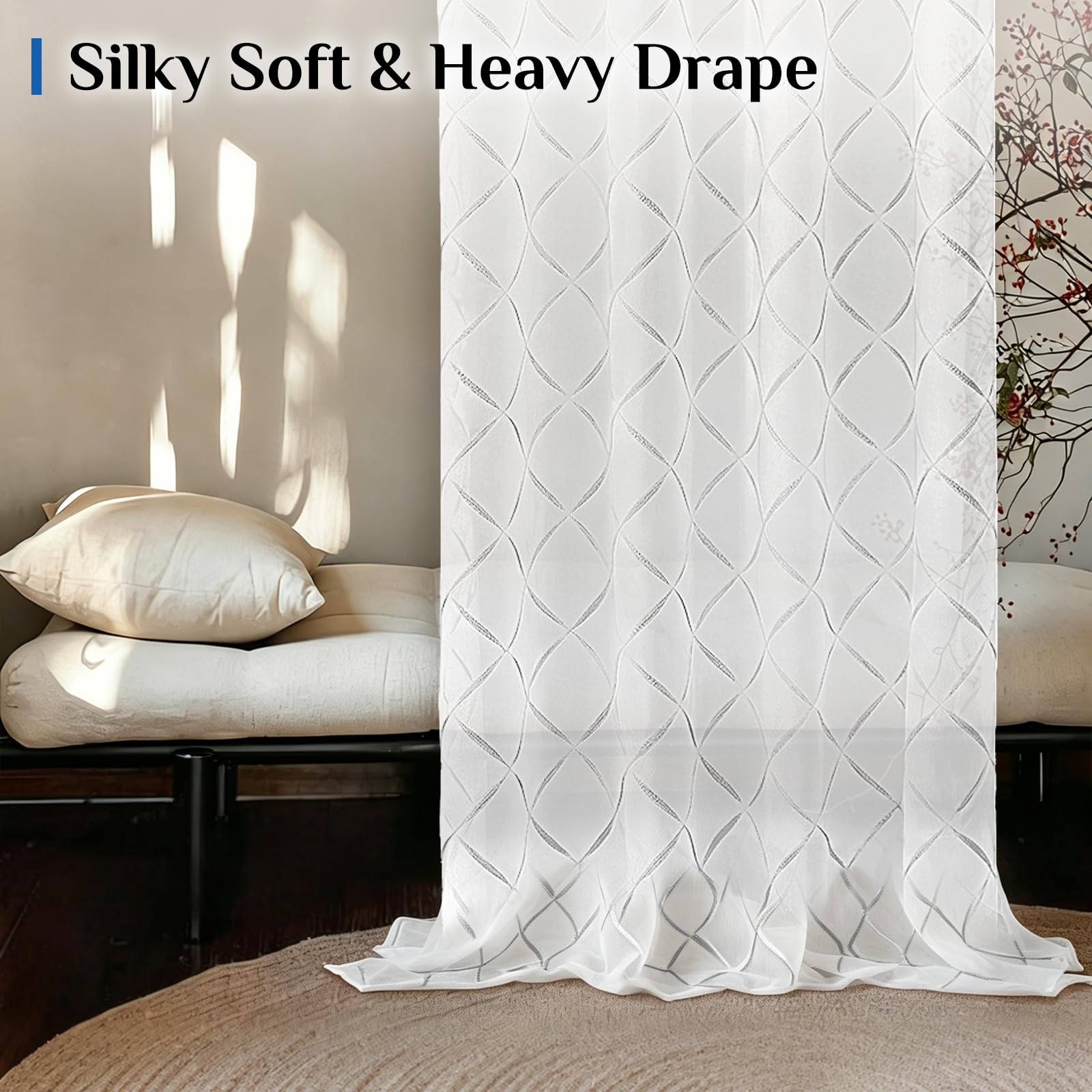 Ystyle Voile Gardinen Vorhänge 2er Set, 140x225cm, Transparente Vorhang Für Wohnzimmer Schlafzimmer Kinderzimmer Dekoschal, Gardinen Mit Ösen, Luftig Vorhang Durchlässig Sheer, Weiß