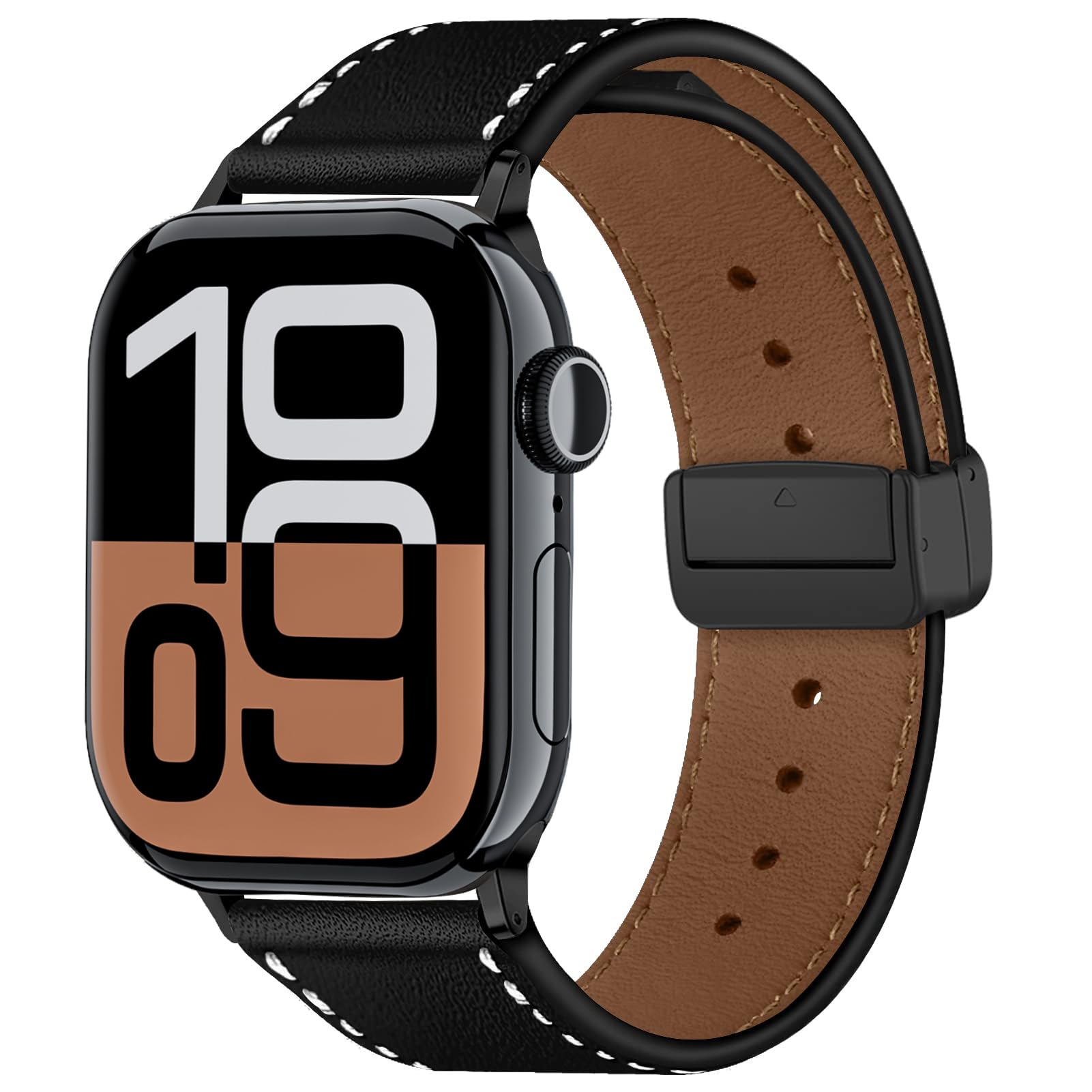 Leather Flexifit Magnetic for Apple Watch Band 45mm 44mm 41mm 40mm iWatch Bands 42mm 38mm Men/Women,Genuine Leather flex fit Strap Wristband for Apple Watch Series 9/8/7/6/5/4/3/SE/Ultra 2 49mm