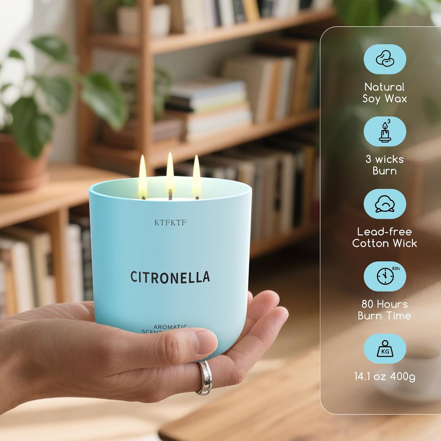 Citronella Candles Outdoor - 14.1oz Natural Soy Wax Jar Candle with 80H Long Lasting Burn, Non-Toxic Lemongrass Scented Candle for Garden, Patio,Backyard,Camping & Home