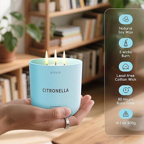 Miniatura 4 de Velas de citronela para interiores y exteriores, vela perfumada grande de 14.2 onzas para el hogar, velas de aromaterapia de larga duración, aceite