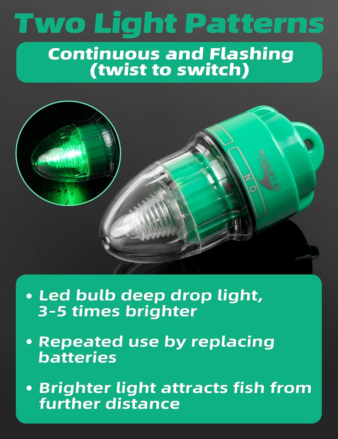 BLUEWING Upgraded Bell Deep Drop Light 3X-5X Brighter LED Underwater Swordfish Fishing Light Super Bright Fishing Flasher