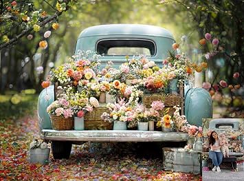 Kate Spring Backdrop Outdoor Truck Backdrop for Photography Flowers Photo Backdrop, 106.5ft