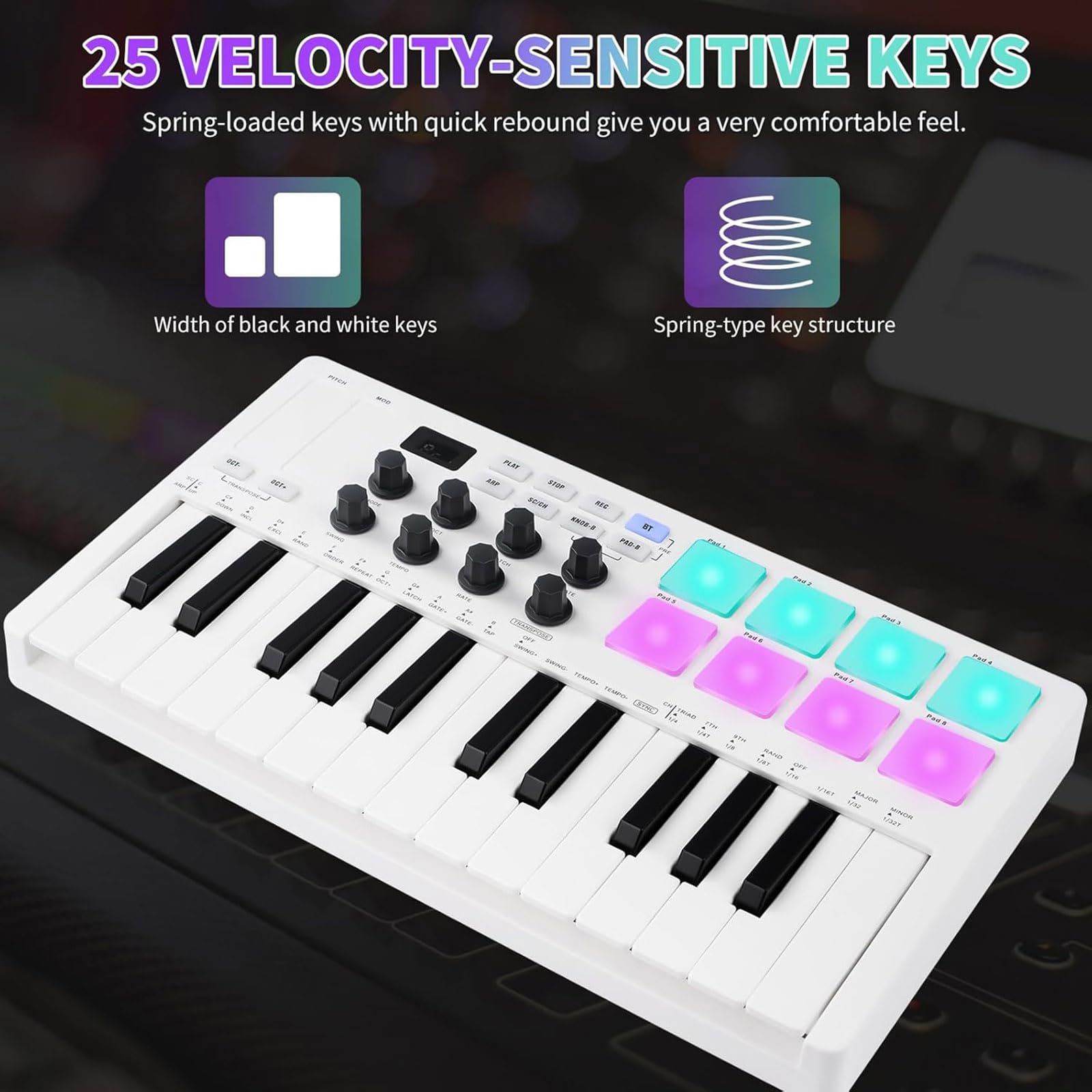 25 Controller per tastiera Strumento di produzione musicale portatile Texture adatto per controller di produzione musicale da studio e da viaggio