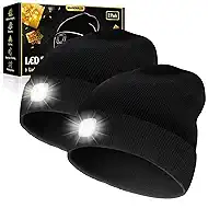 MANWALD LED Beanie Hat with Light, USB Rechargeable LED Headlamp, Gifts for Men, Mens Gifts, Birthday Gifts for Women Him Dad Husband, Boyfriends, Black, 2PCS