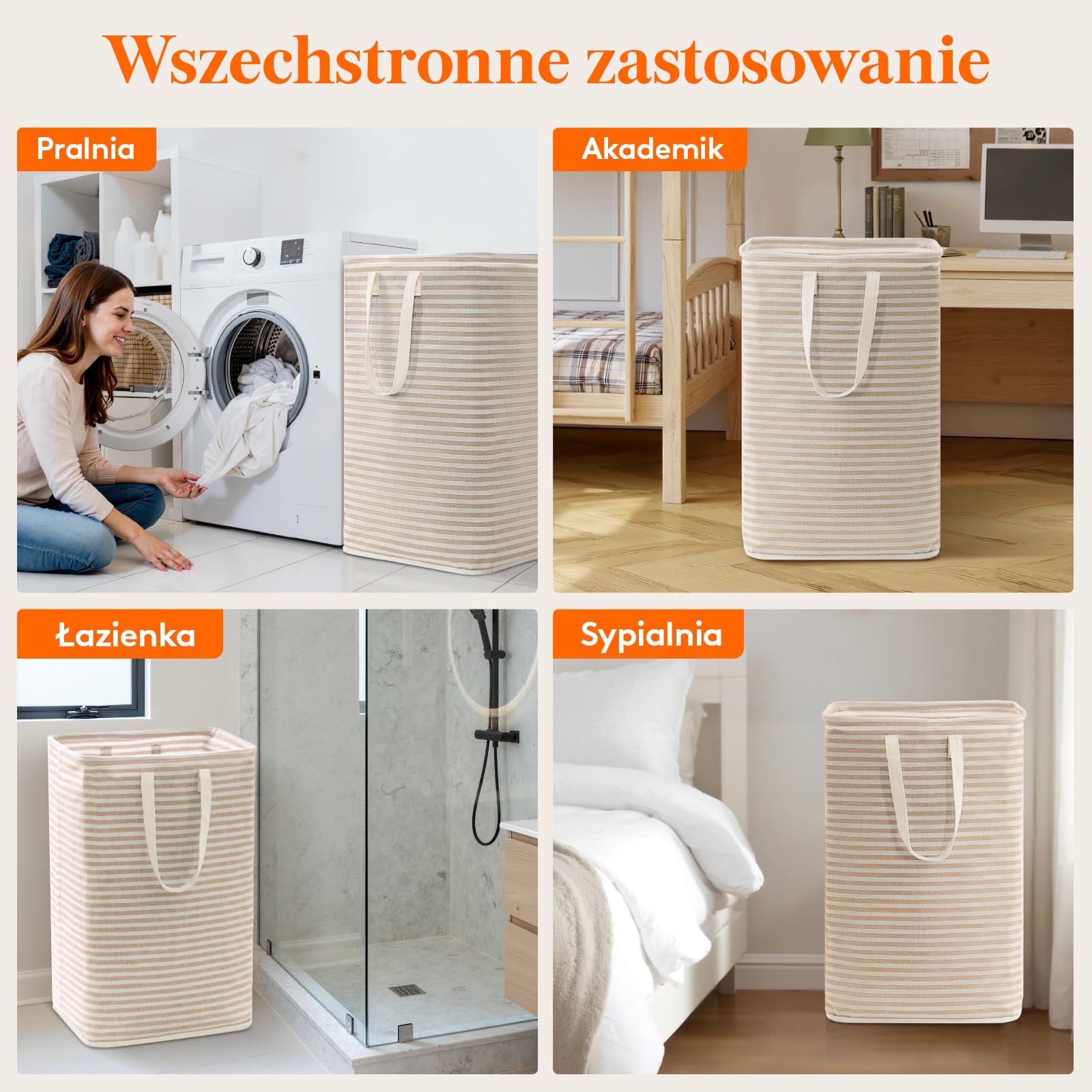 Lifewit Kosz na pranie, 75 l, duży kosz na pranie, składany pojemnik na pranie, wodoszczelny, pojemnik do sortowania prania, z uchwytami, na ubrania, ręczniki, zabawki, beżowy