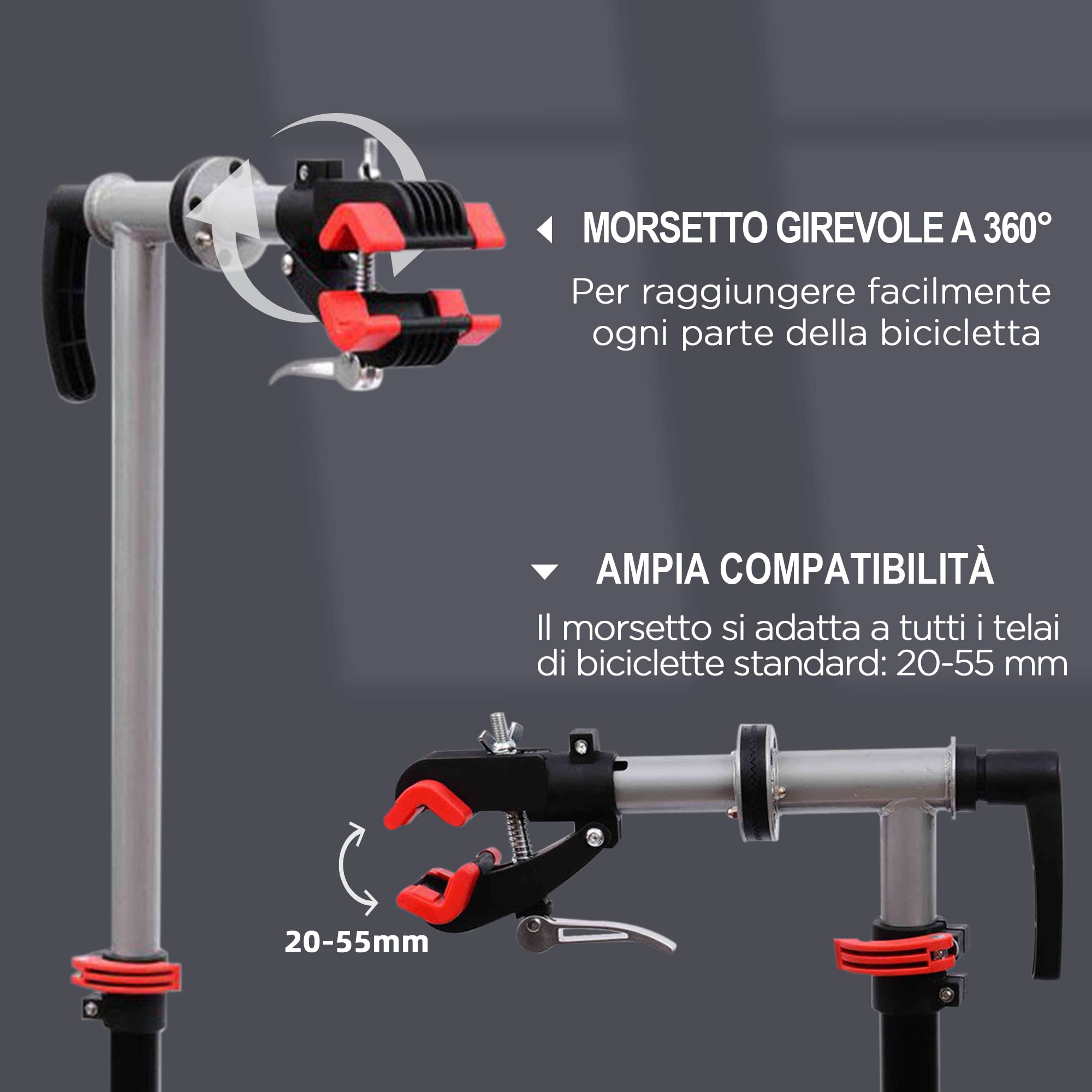 Outsunny HOMCOM Cavalletto per Manutenzione Bici con Altezza Regolabile e Rotazione a 360°, 100x66x109-180cm