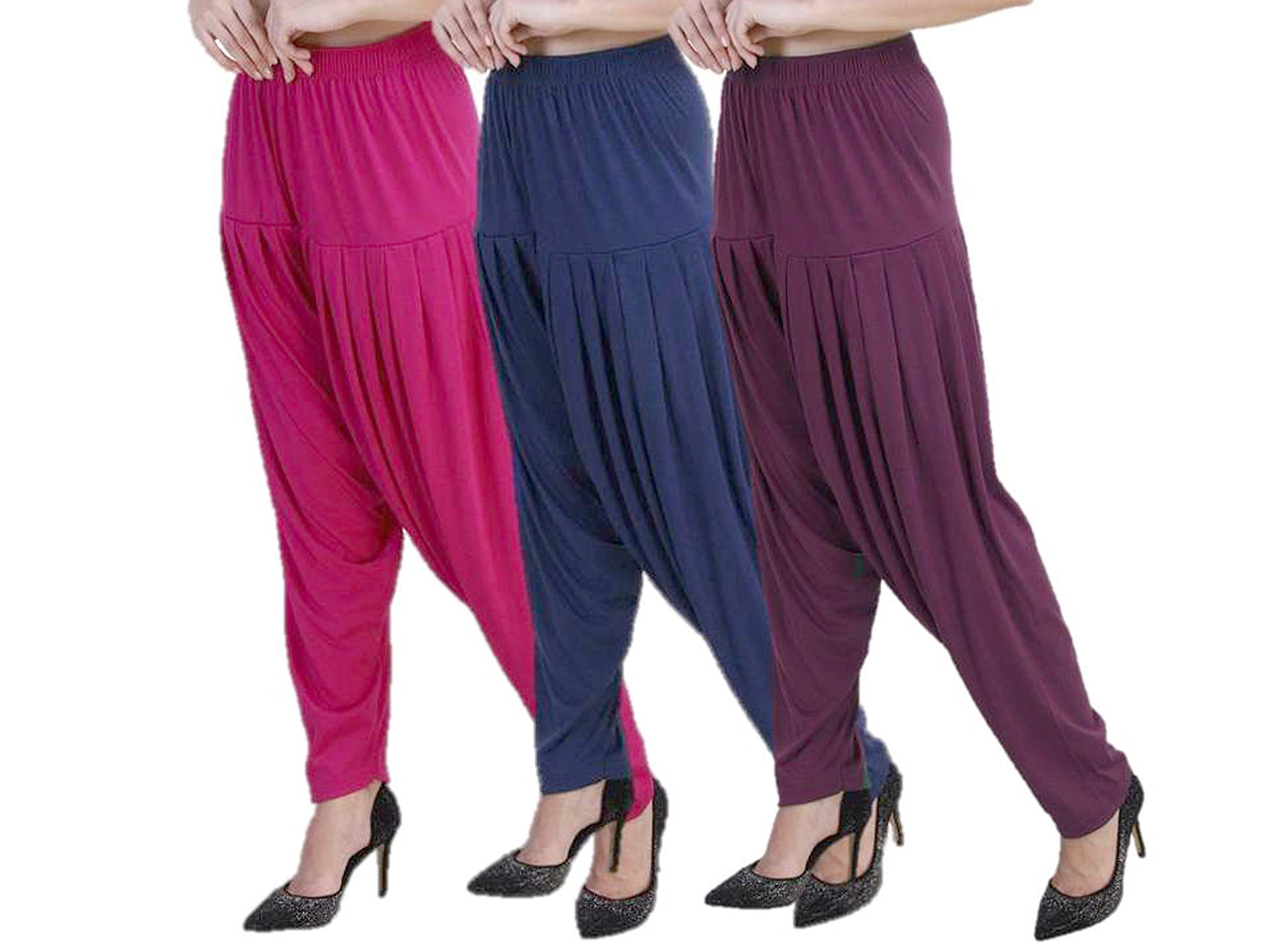 Women's Patiala Pants Pack 3 Drawsring harem solid colours (DeepRani ::NavyBlue::Dark Maroon,4XL)-image-43