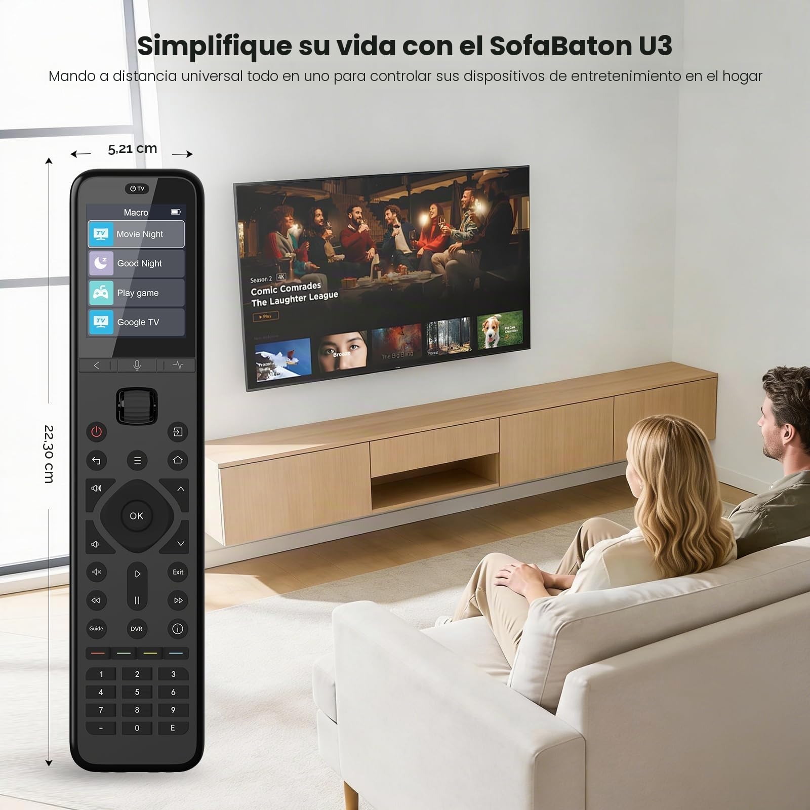 SofaBaton U3 - Mando a Distancia Universal Universal Todo en uno con aplicación para TV/Soundbar/DVD/BLU-Ray/proyector y más, Global Macro & Bluetooth One-to-Many & Air Mouse & Google Voice