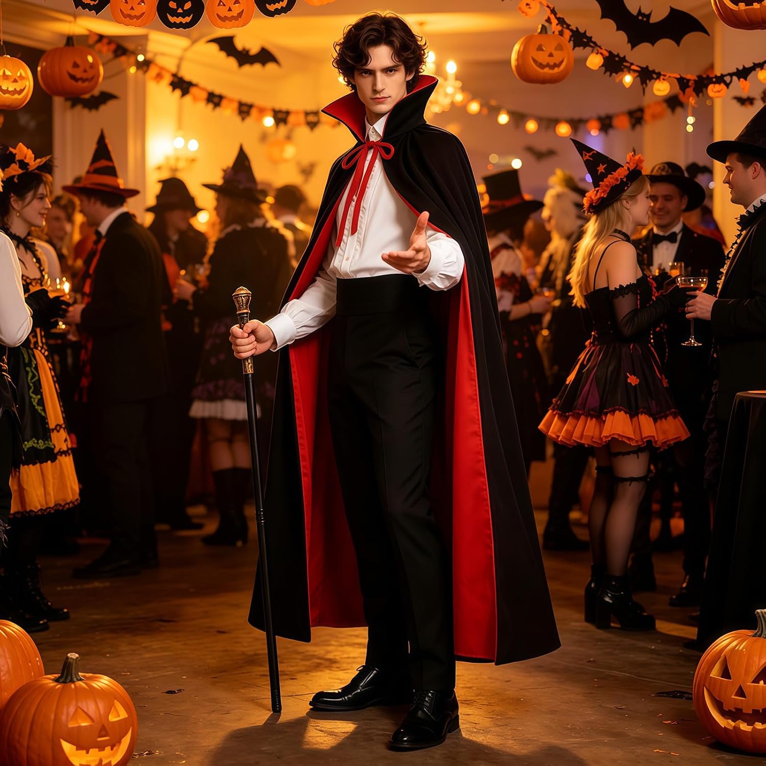 Oumbivil Adult Vampire Costume Men Halloween Reversible Witch Cape Cloak