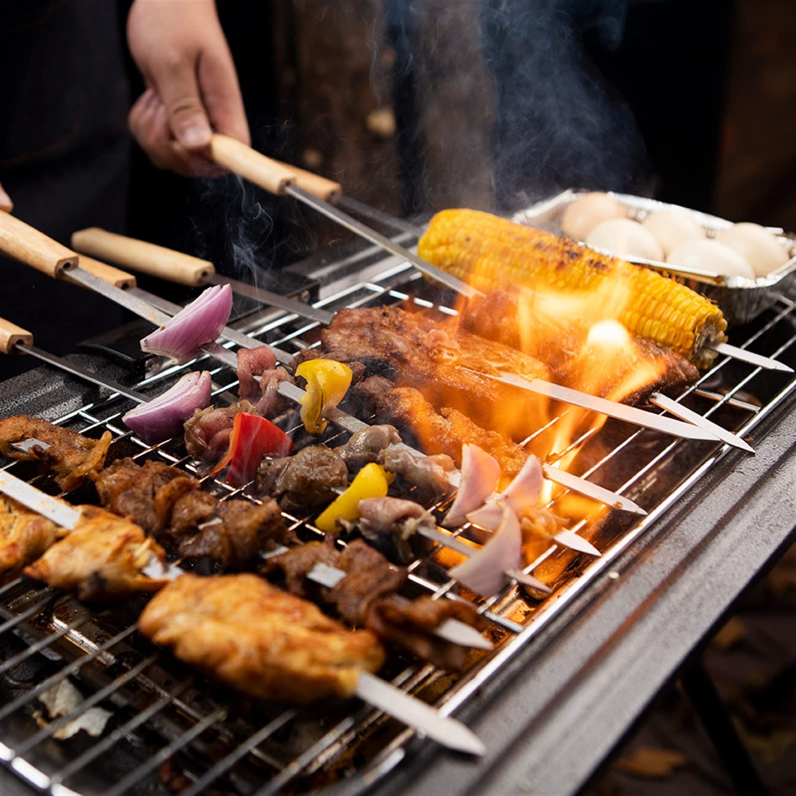 Spiedini per barbecue da esterno 8PCS Strumenti per lucidare Manico in legno Griglia Bastoncini per arrosti 43,5 cm Strumenti per barbecue da campeggio Set Borsa per riporre Kiit (Color : 6PCS Kewer