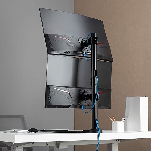 Miniatura 5 de AVLT Soporte de montaje para monitor ultraancho vertical de 38 pulgadas, dos pantallas apiladas de 26.5 libras en poste de alta resistencia, ahorra