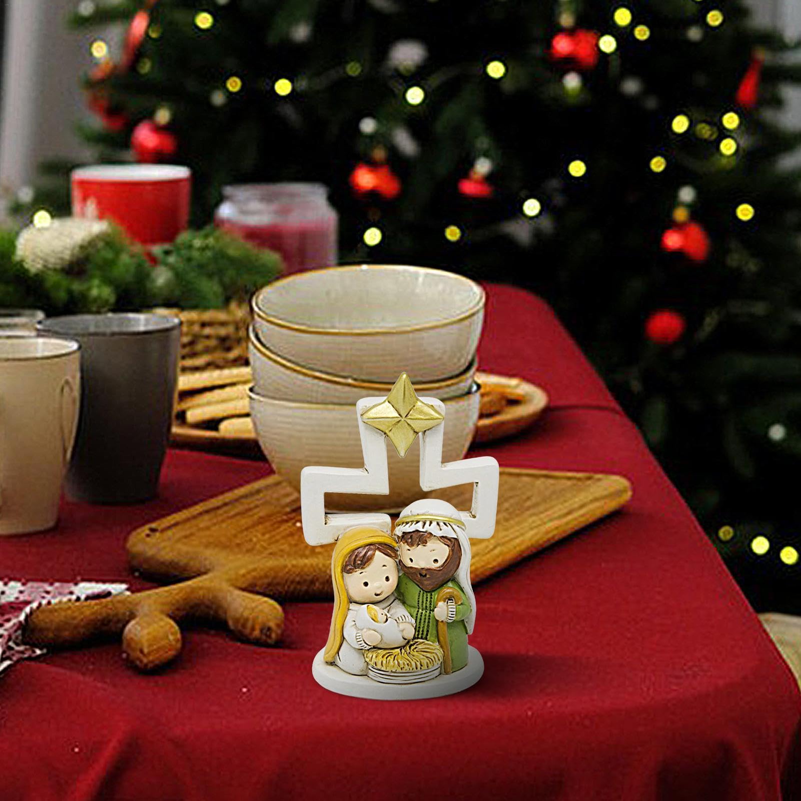 Presepe Natale In Miniatura | Statuetta Sacra Famiglia In Resina | Set Natività Con LED | Decorazione Festiva