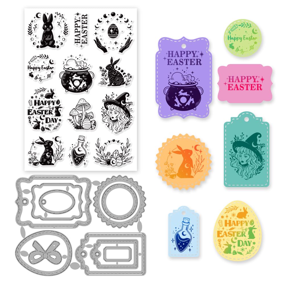 INFUNLY Easter Clear Stamps & Die Cuts - Bunny Egg Metal Dies For Card Making & Crafts