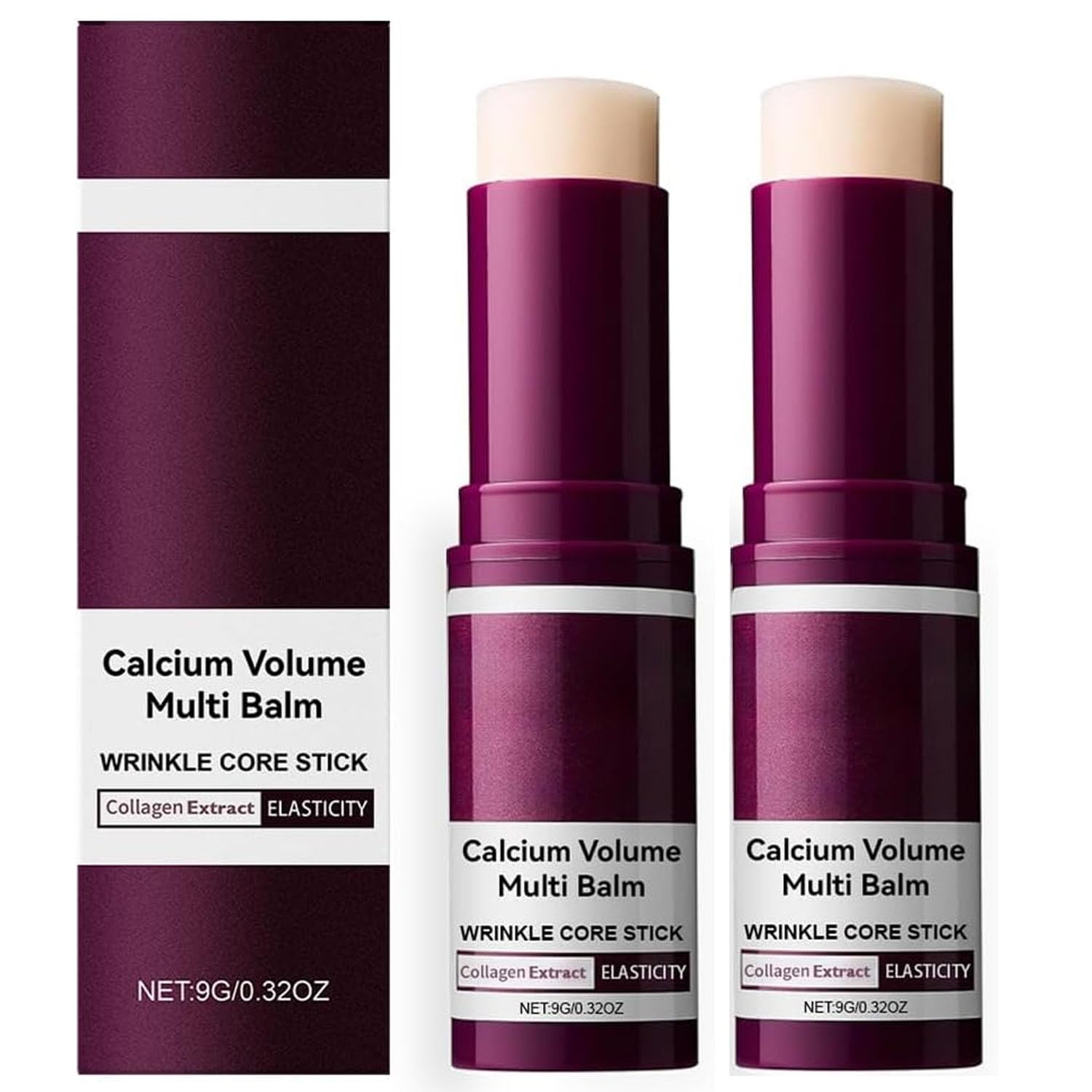 2pcs Calcium Volume Multi Balm, Collagen Wand, Wrinkle Core Stick, Deep Moisturizing & Nourishing, Hydrating Skin, Suitable For Eyes, Face, Neck