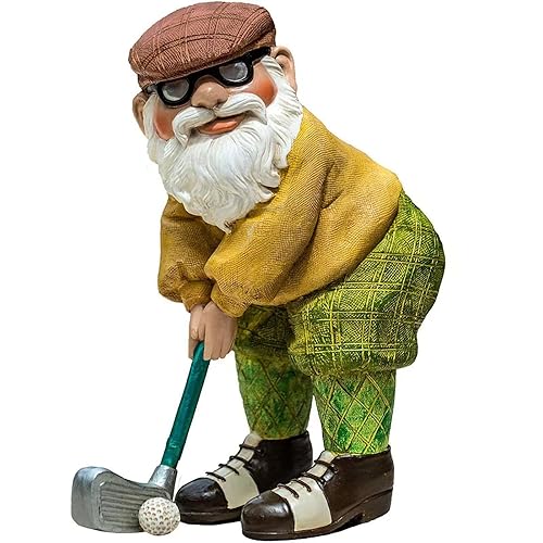 Garden Golfing Gnome Statue Decorative, Adorable Flower Bed Decor Gnome